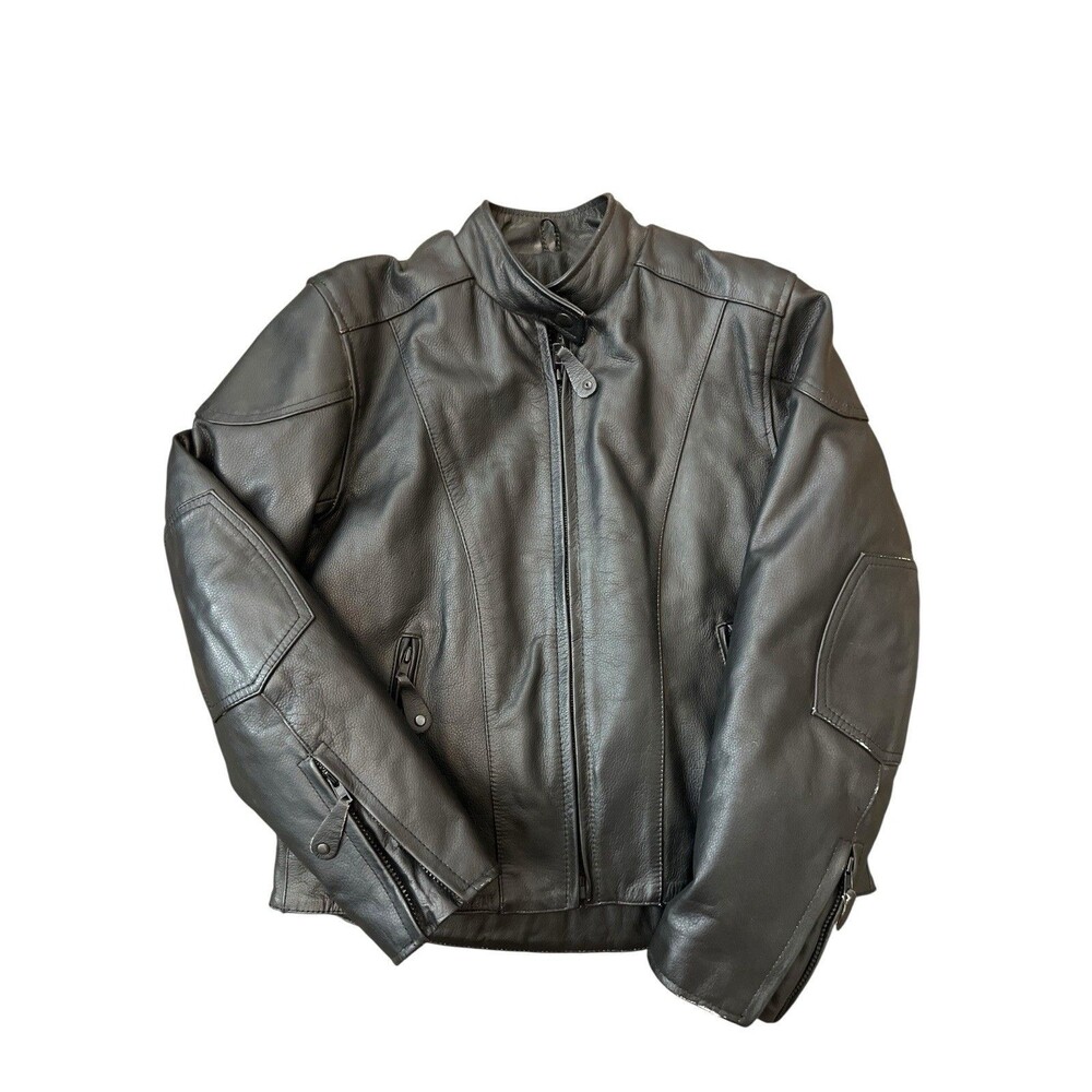 Vintage River Road Womens Black Leather Motorcycle Jacket Size M Biker Coat